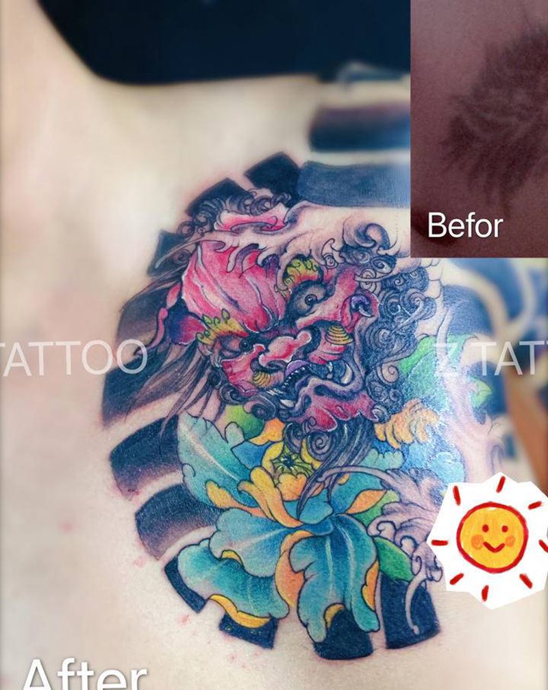 失败纹身遮盖纹身图片_胸部新传统纹身图案