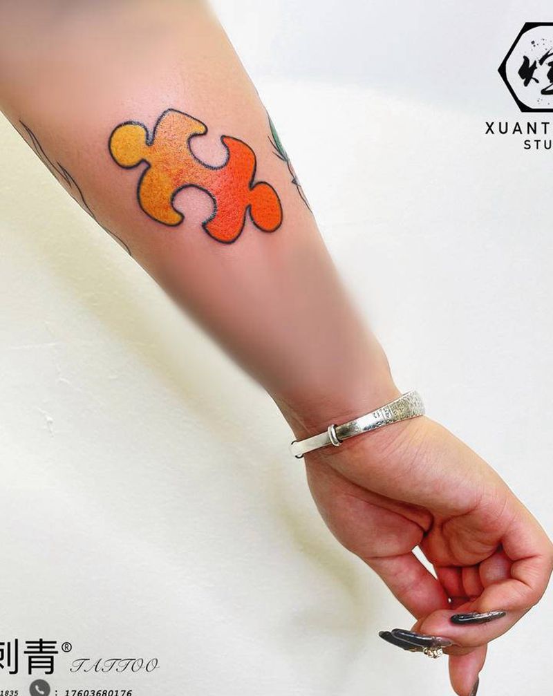 拼接花臂school纹身图片_手臂拼图纹身图案