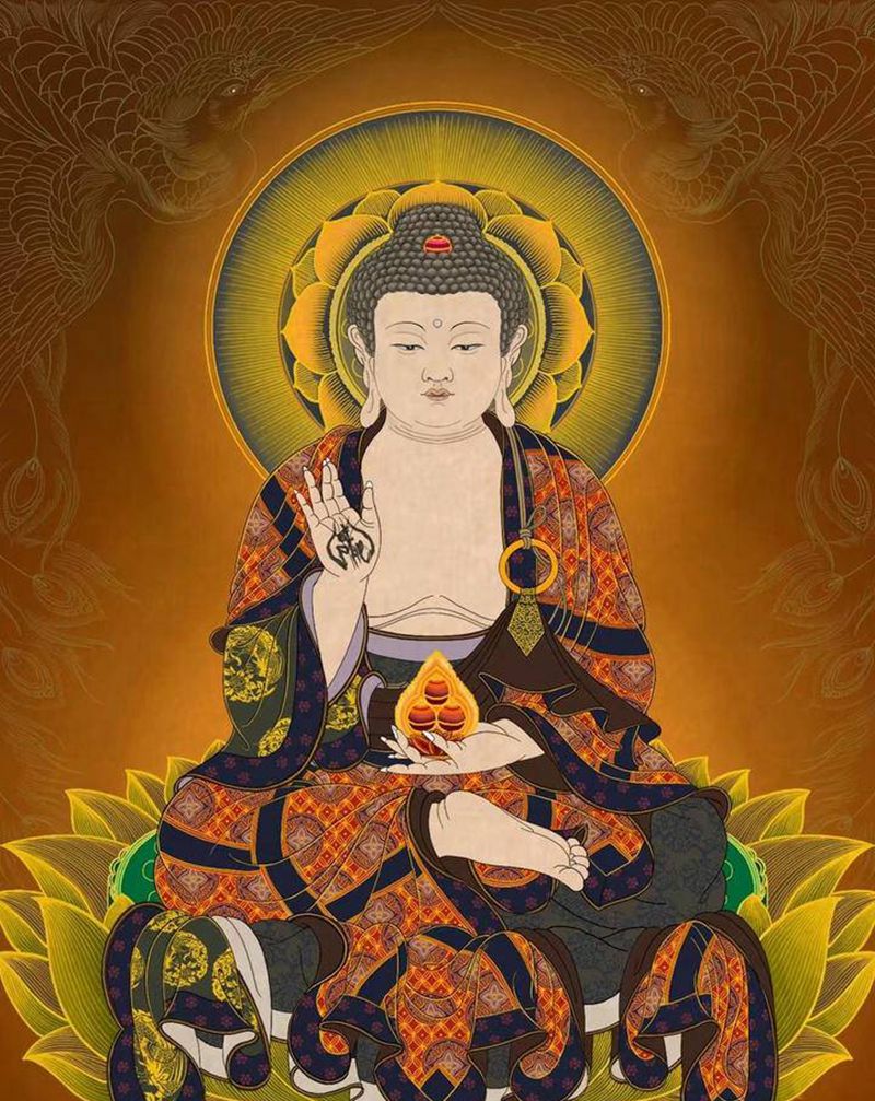 原创手稿 释迦牟尼纹身图片_背部新传统婆娑罗风格释迦摩尼佛纹身图案