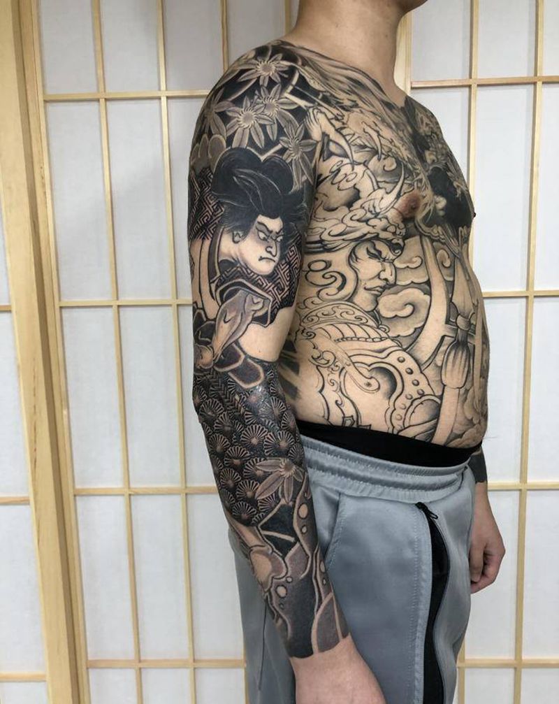 日式花臂纹身图片_手臂老传统纹身图案