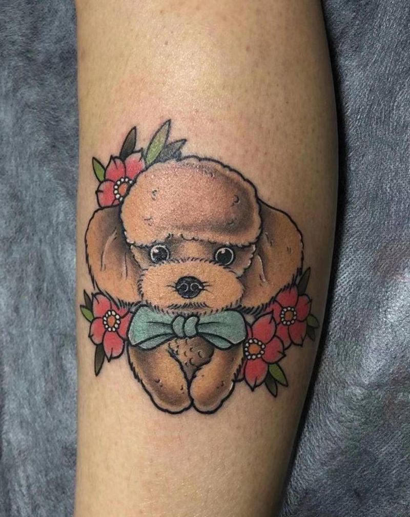 泰迪纹身图片_腿部New School泰迪纹身图案