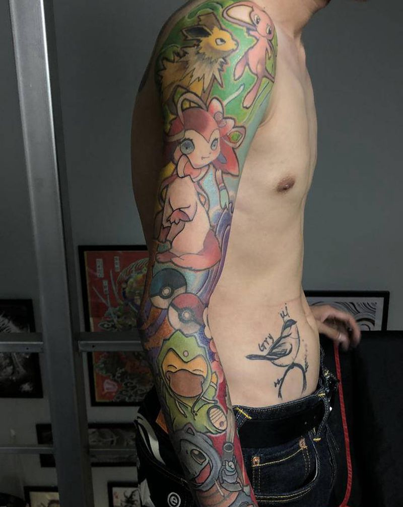 宝可梦花臂纹身图片_手臂New School纹身图案