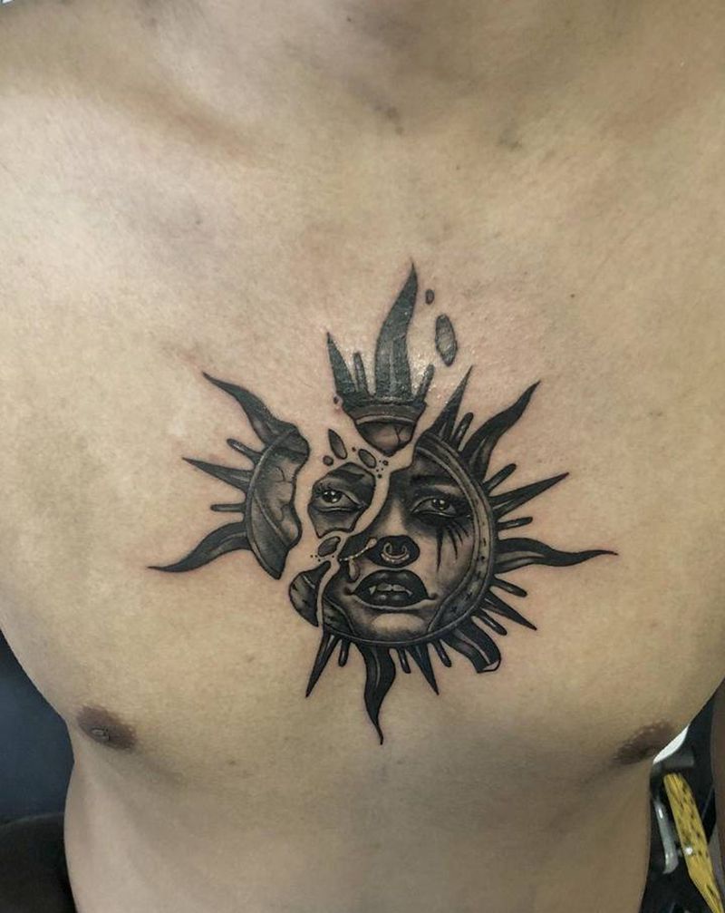 好看不纹身图片_胸部欧美写实纹身图案