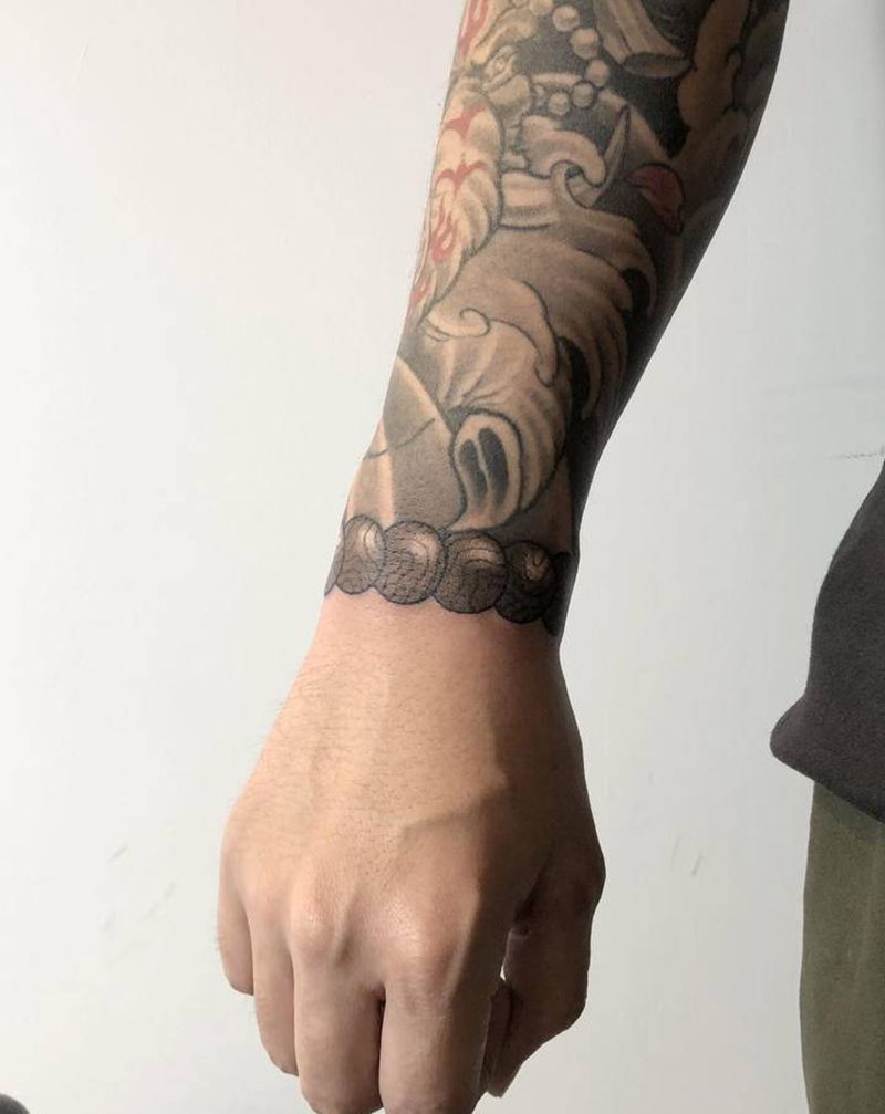 手串纹身图片_手部老传统手串纹身图案