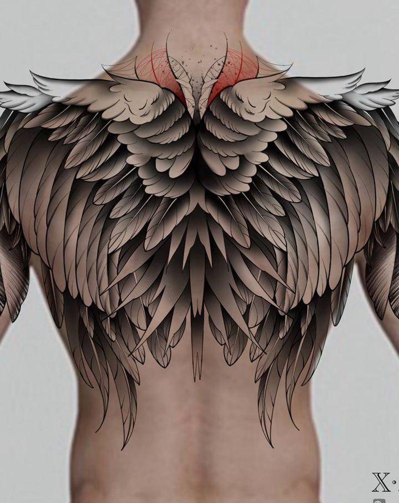 翅膀纹身图片_背部翅膀纹身图案