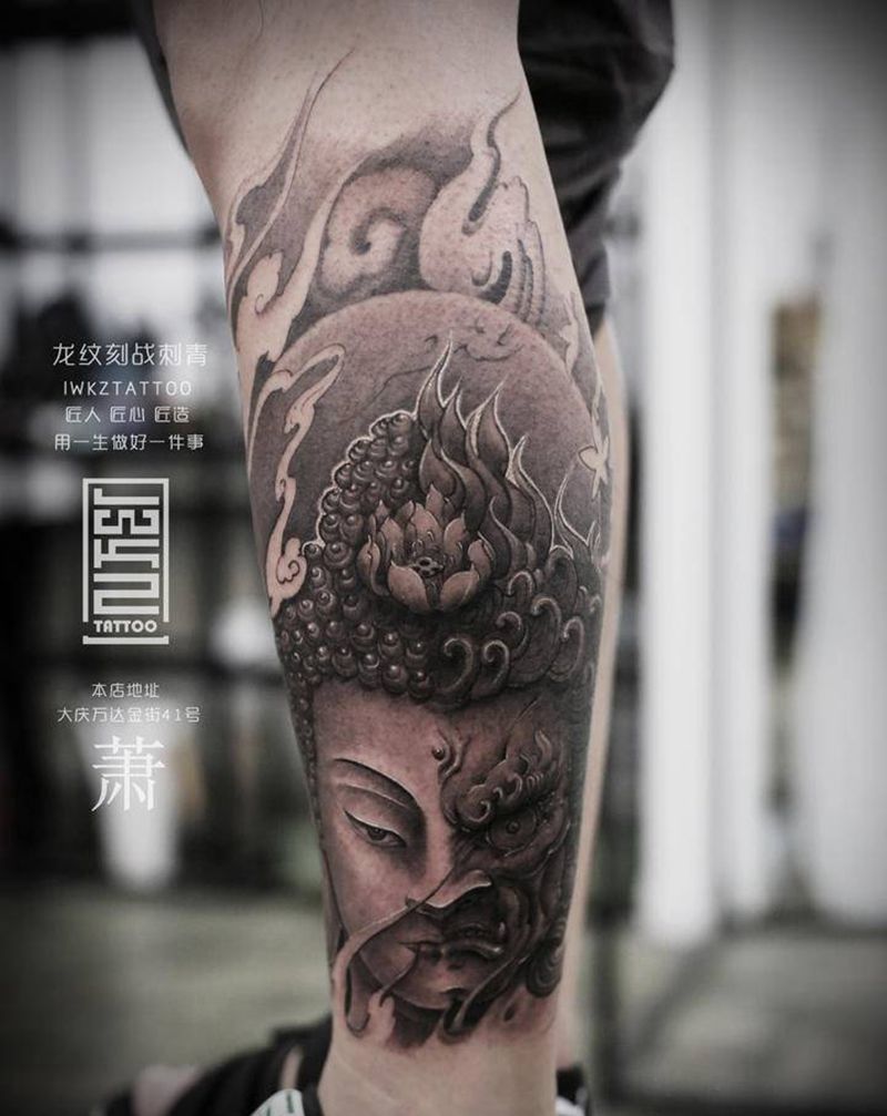 龙纹刻战纹身图片_腿部新传统纹身图案