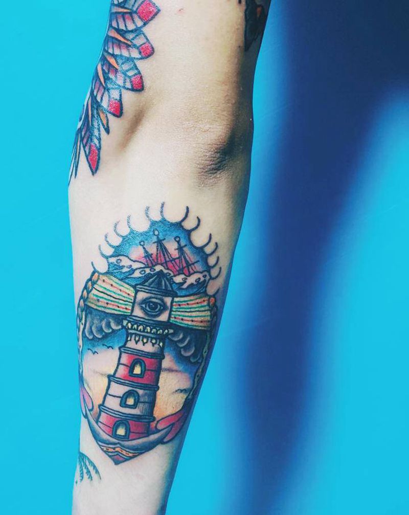 old school灯塔纹身图片_手臂Old School花臂纹身图案