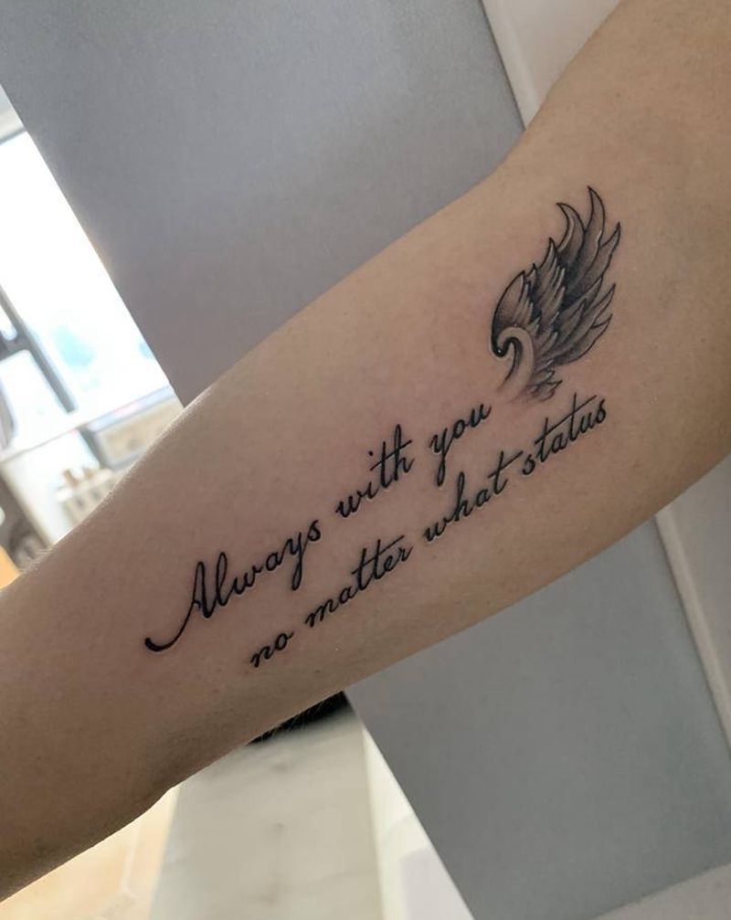 字母与翅膀纹身图片_手臂纹身图案