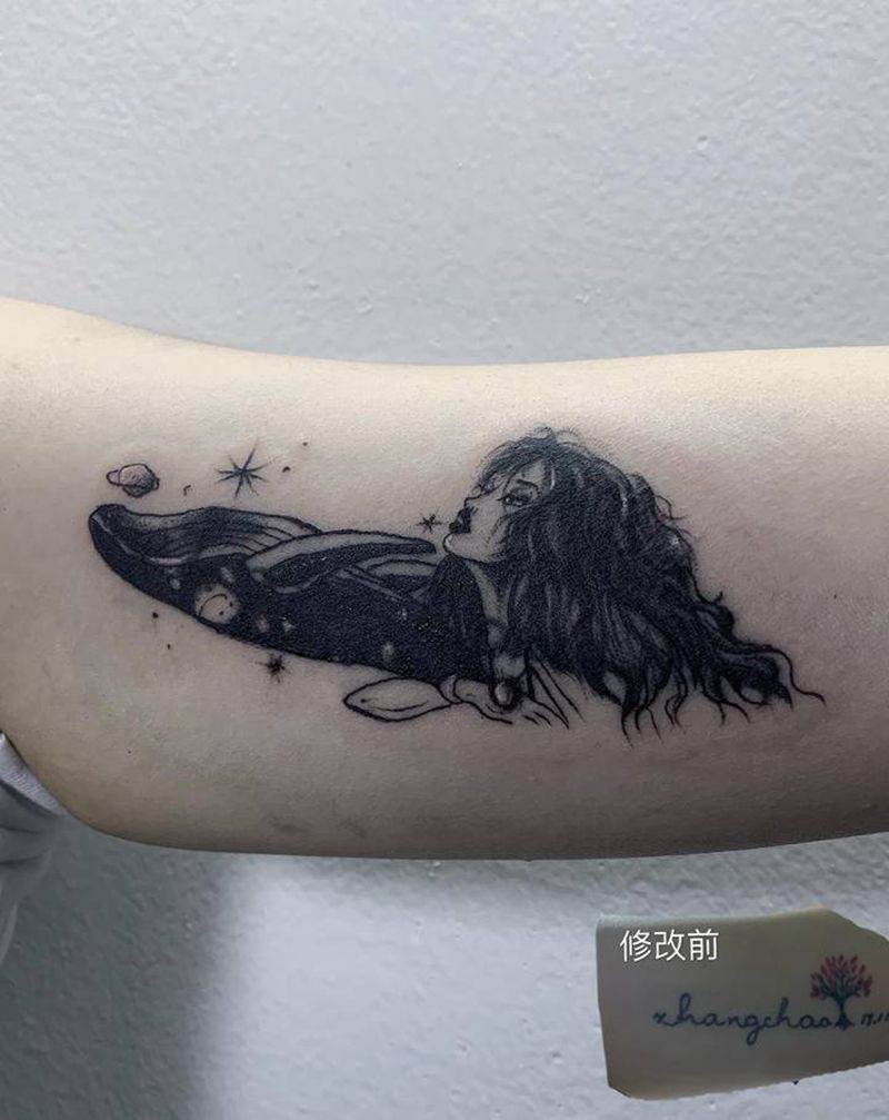 大臂内侧遮盖作品纹身图片_手臂欧美写实纹身图案