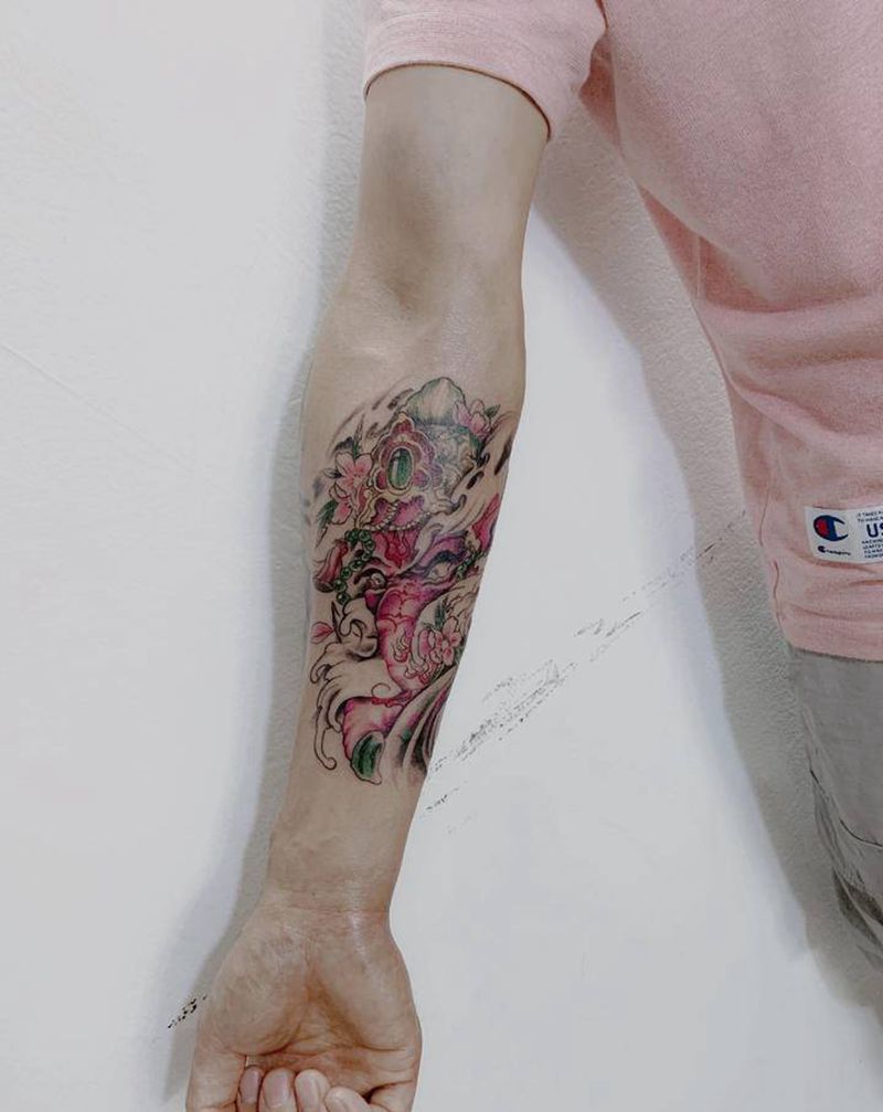 象神彩色纹身图片_手臂新传统纹身图案