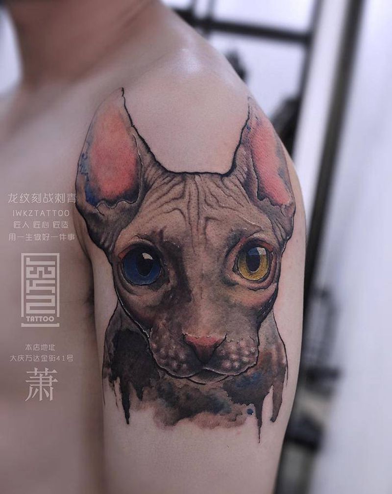 斯文克斯纹身图片_手臂水墨纹身图案