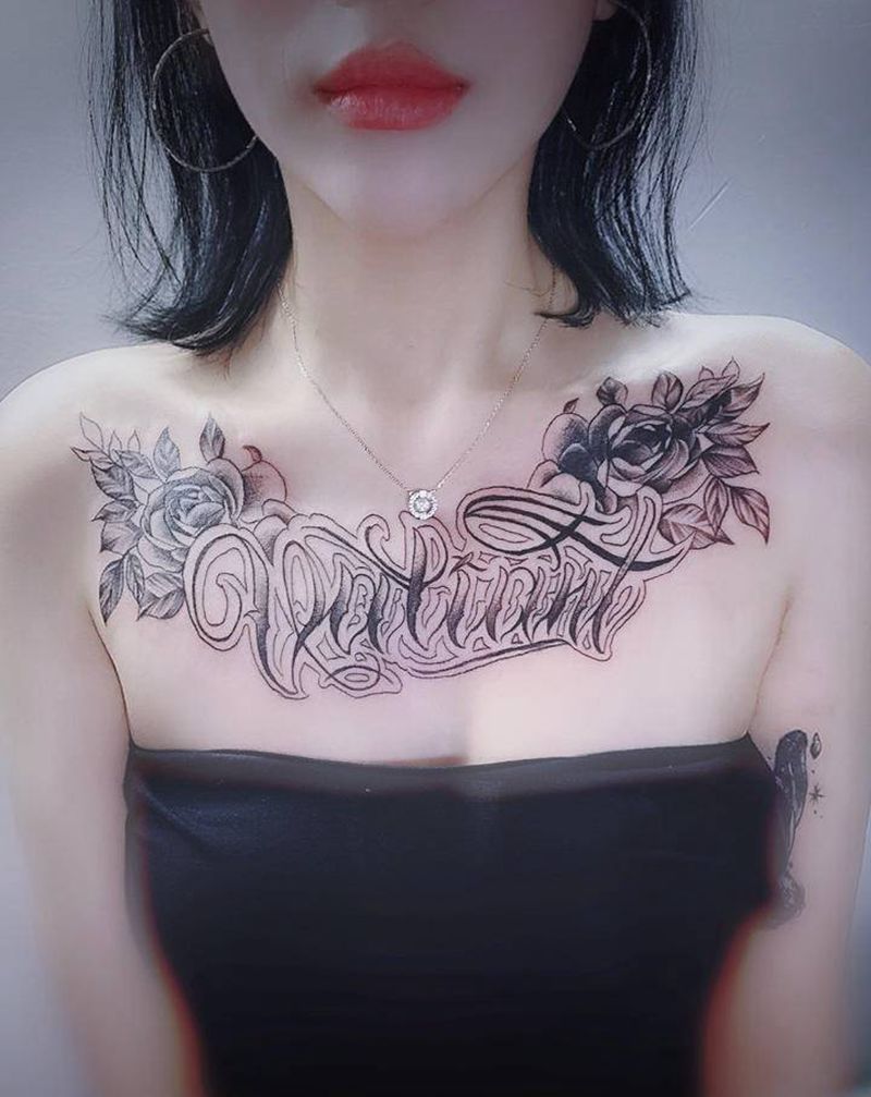 花体字遮盖纹身图片_胸部花体字其卡诺纹身图案