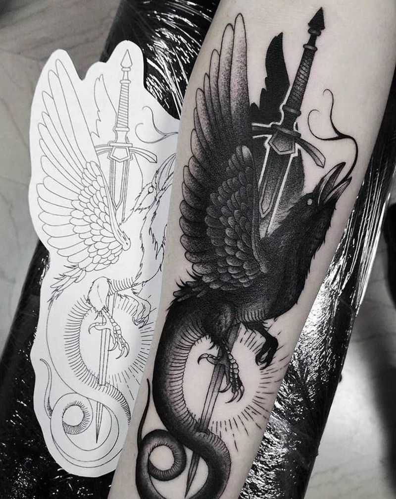 哈尔滨纹身纹身图片_臀部手臂新传统水墨暗黑纹身图案