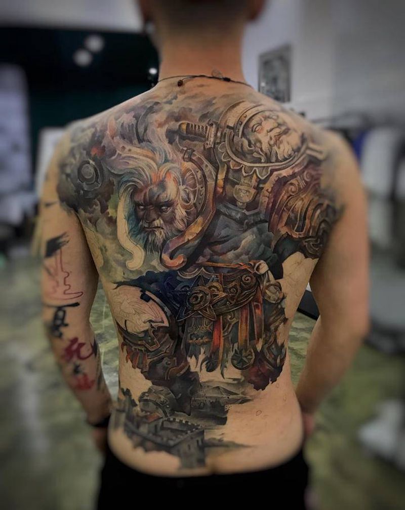 龙纹刻战刺青文化出品纹身图片_背部欧美写实纹身图案