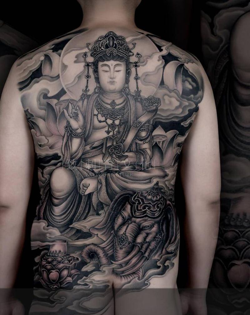 普贤菩萨纹身图片_背部臀部新传统纹身图案