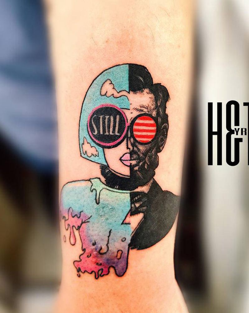 双子座纹身图片_手臂New School水彩星座双子座人物纹身图案