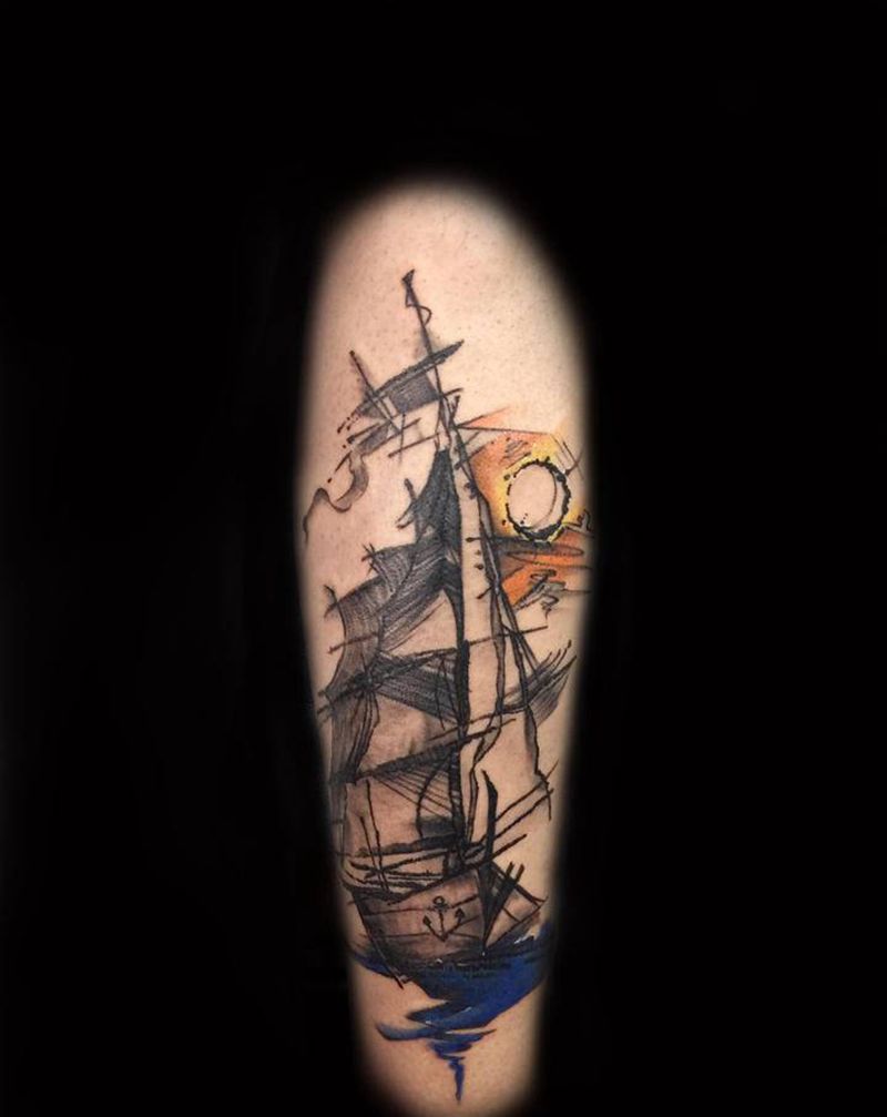 抽象 意识帆船纹身图片_水彩水墨纹身图案