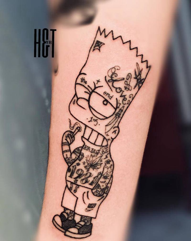school花臂拼接纹身图片_手臂New School线条花臂纹身图案