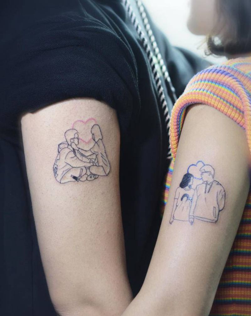 情侣纹身纹身图片_手臂合影纹身图案