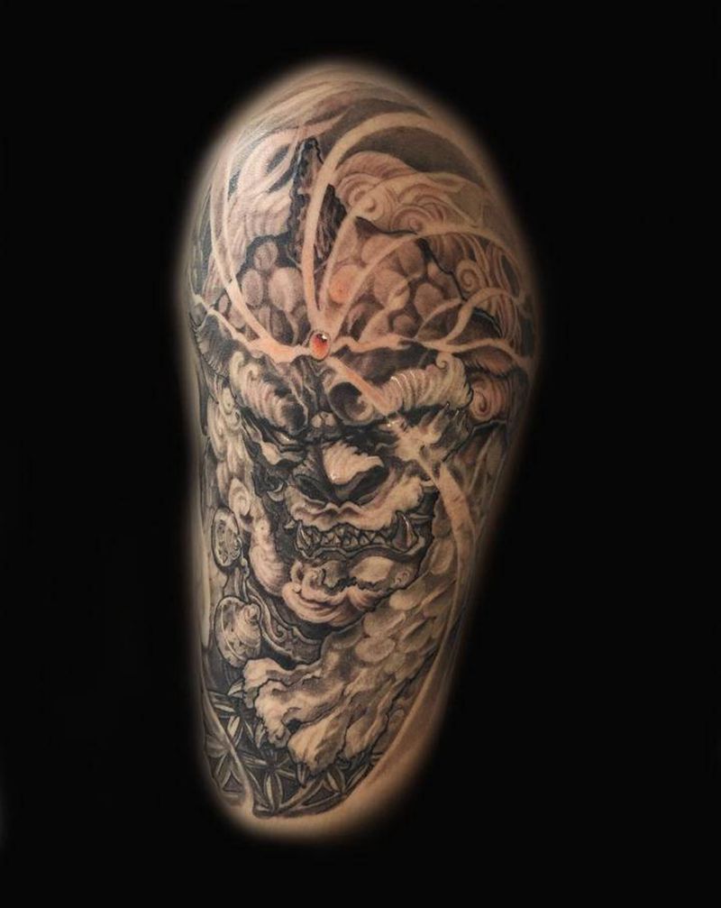 唐狮纹身图片_手臂新传统纹身图案