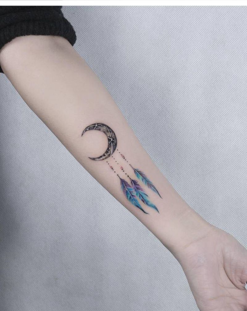 羽毛纹身图片_手臂手部水彩纹身图案