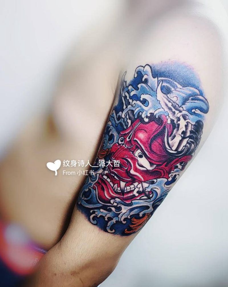 原创手稿包大臂未完成纹身图片_手臂新传统般若纹身图案