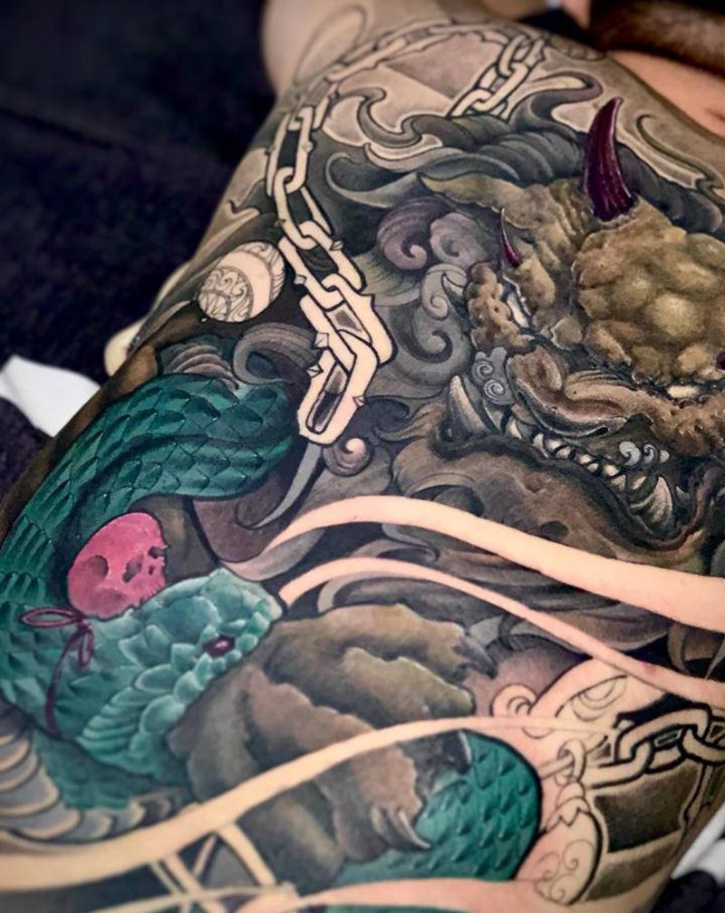 大庆纹身龙纹刻战刺青文化纹身图片_背部新传统纹身图案