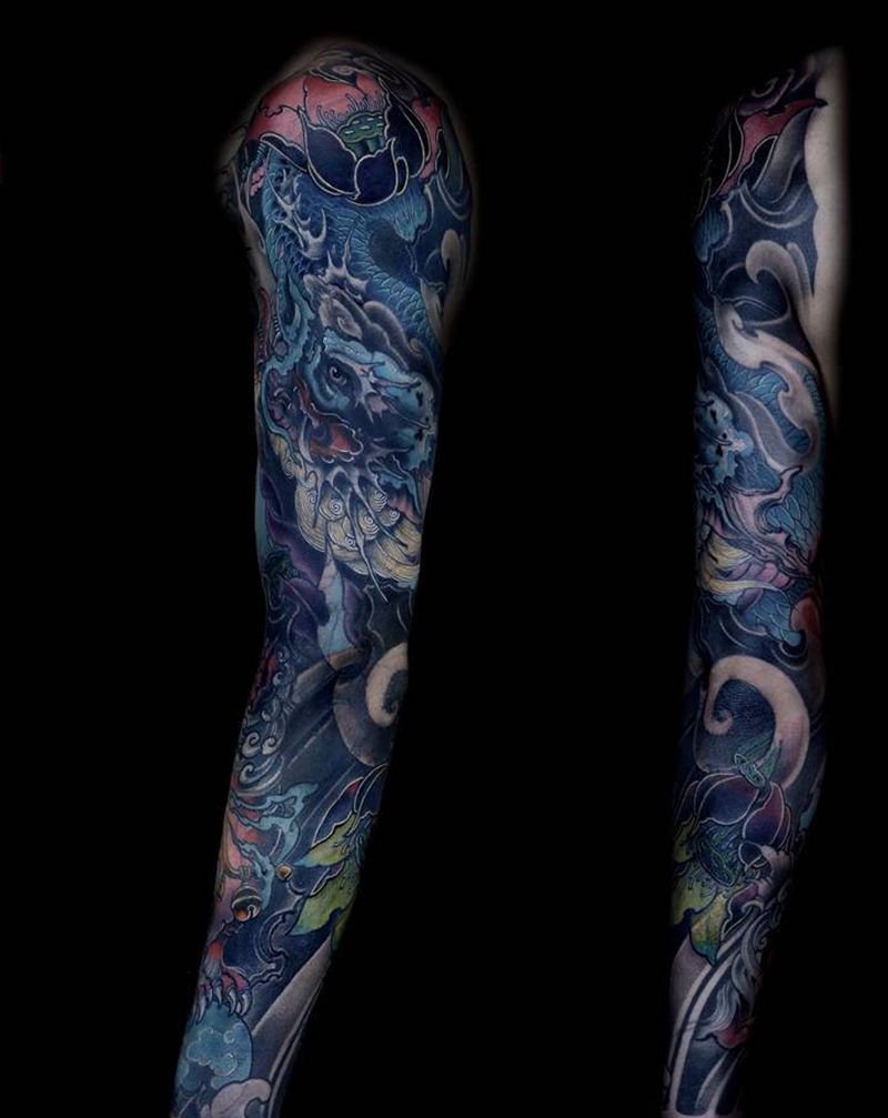 致tattoo遮盖作品___纹身图片_肩部手臂新传统纹身图案