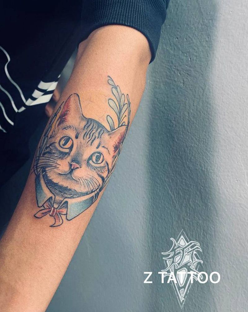客人家的猫纹身图片_手臂New School猫纹身图案
