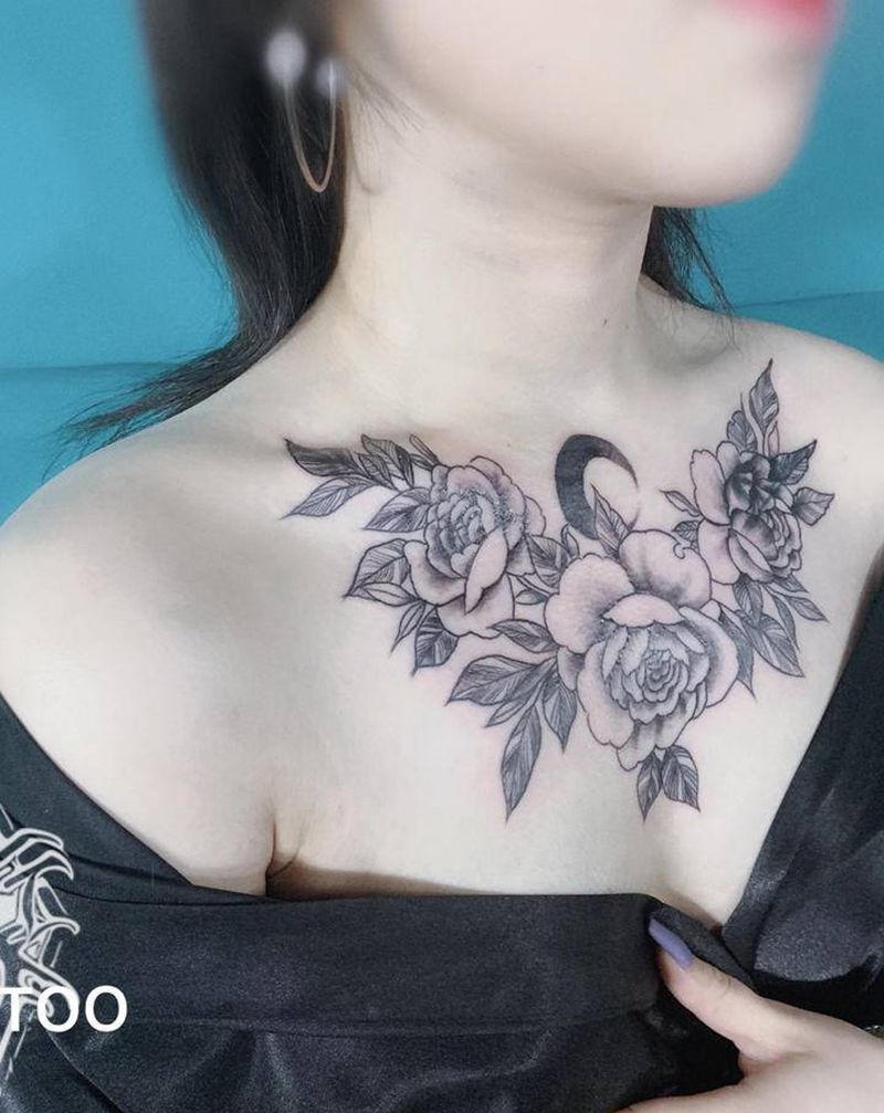 失败纹身素花遮盖纹身图片_胸部花纹身图案