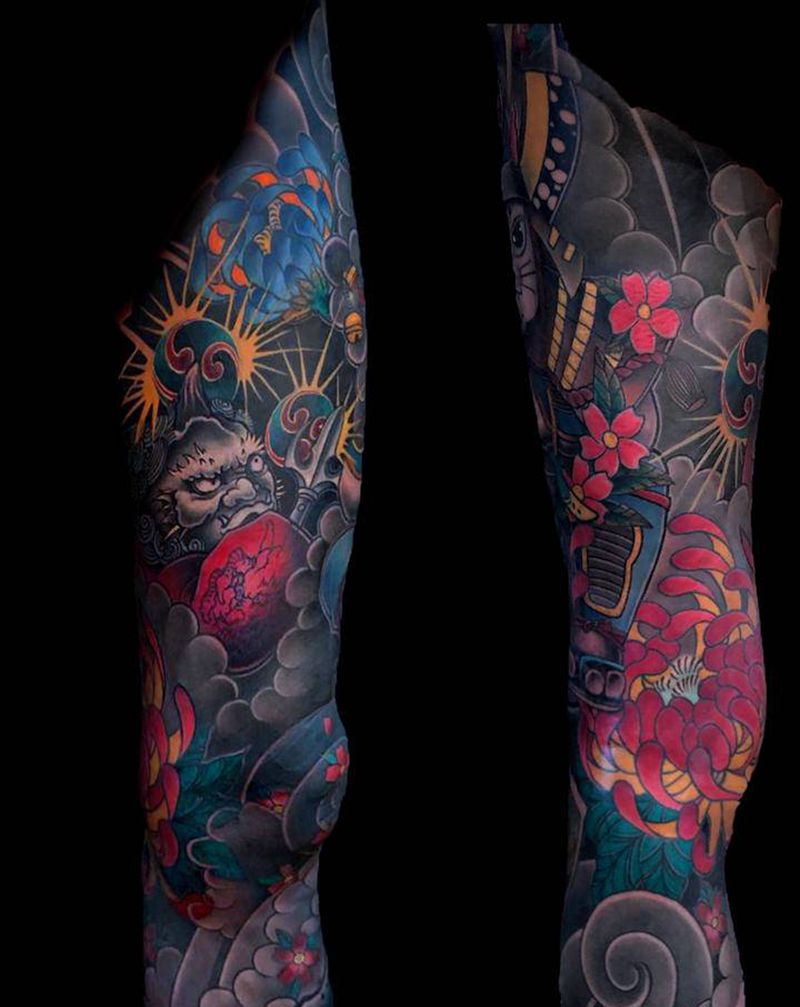传统花腿纹身图片_腿部老传统新传统纹身图案