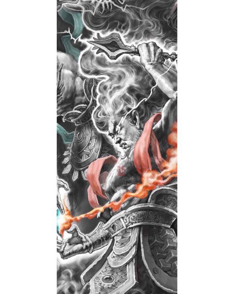 雷火荡魔纹身图片_背部纹身图案