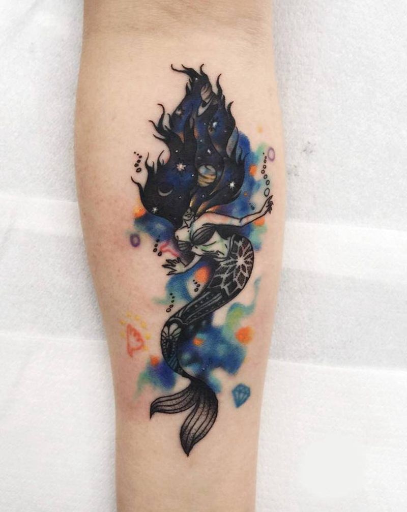 人鱼覆盖纹身图片_手臂清新纹身图案