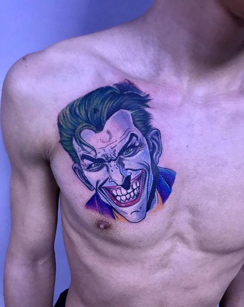 漫画版小丑纹身图片_胸部纹身图案