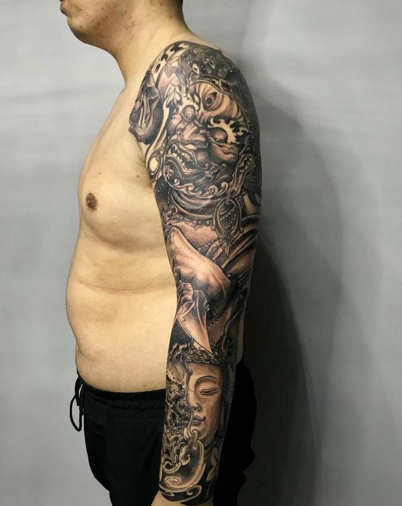 大黑天，善恶一念之间纹身图片_手臂新传统纹身图案