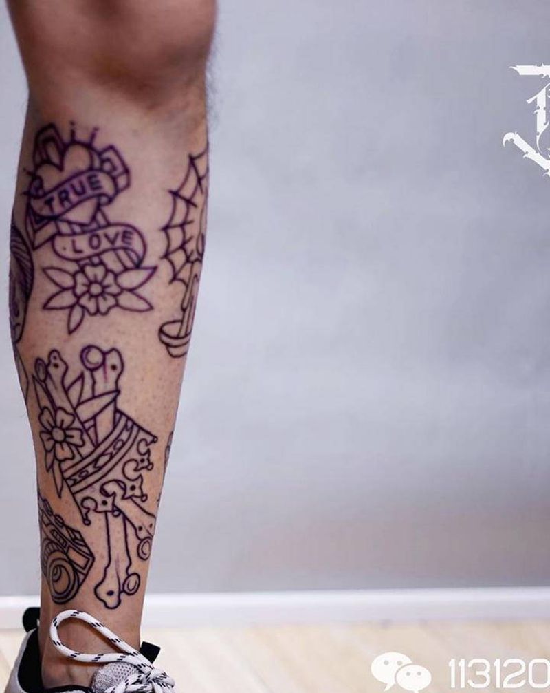 花腿拼接未完待续纹身图片_Old School纹身图案