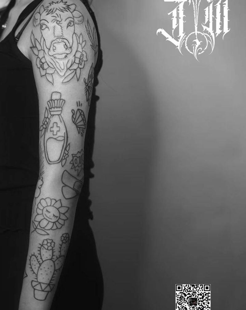 花臂线条未完待续纹身图片_Old School纹身图案