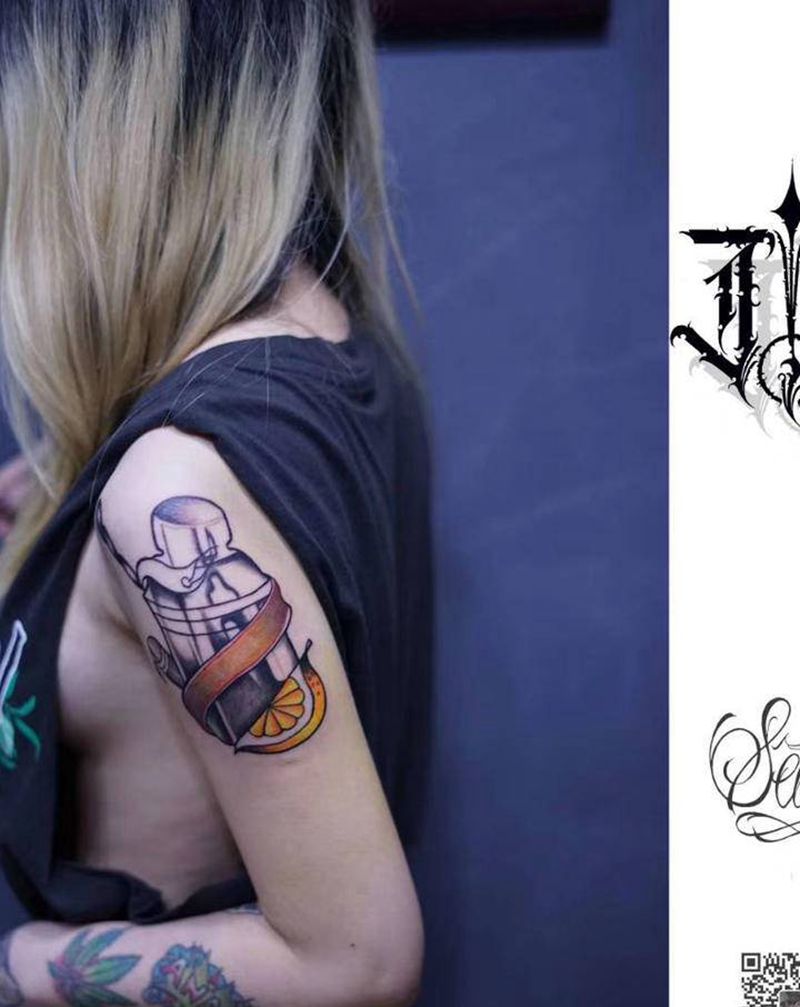 雪克壶未完成纹身图片_Old School酒壶纹身图案