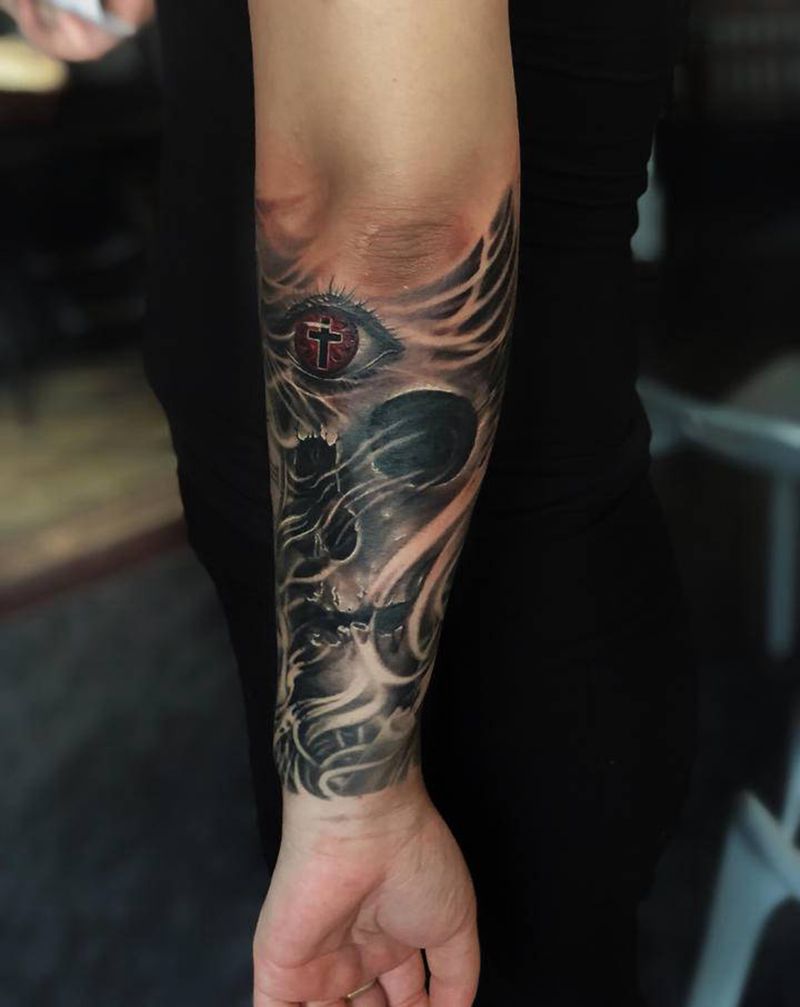 无名纹身图片_手臂欧美写实人物 骷髅纹身图案