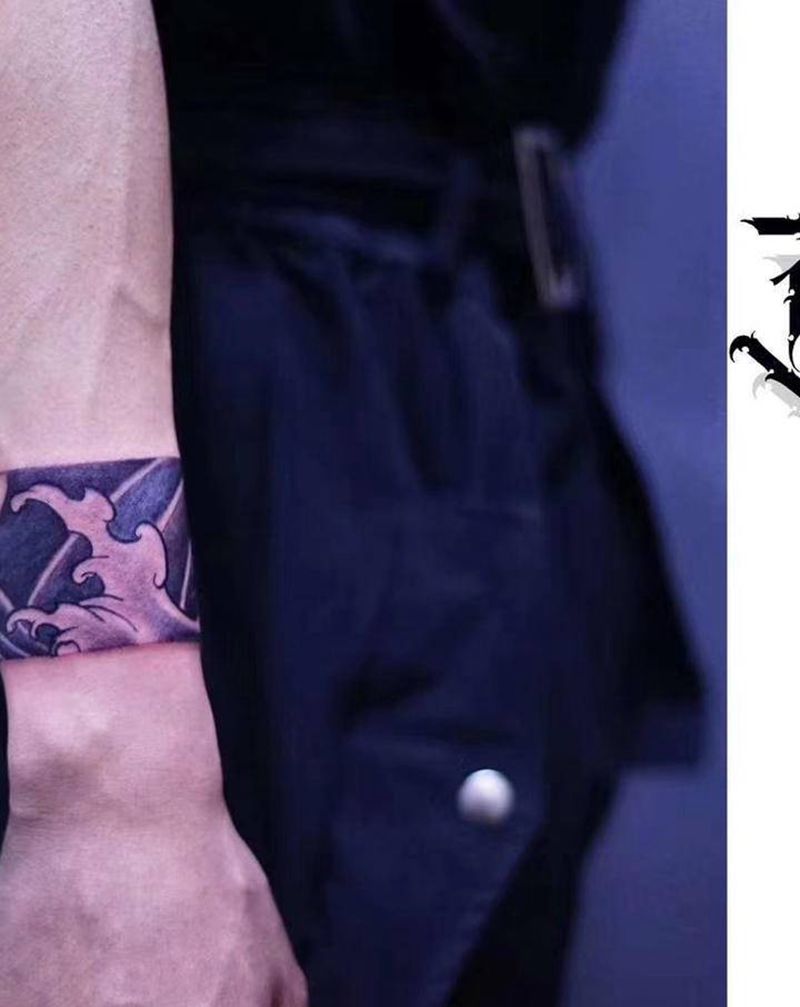 臂环纹身图片_手臂老传统新传统水浪臂环纹身图案