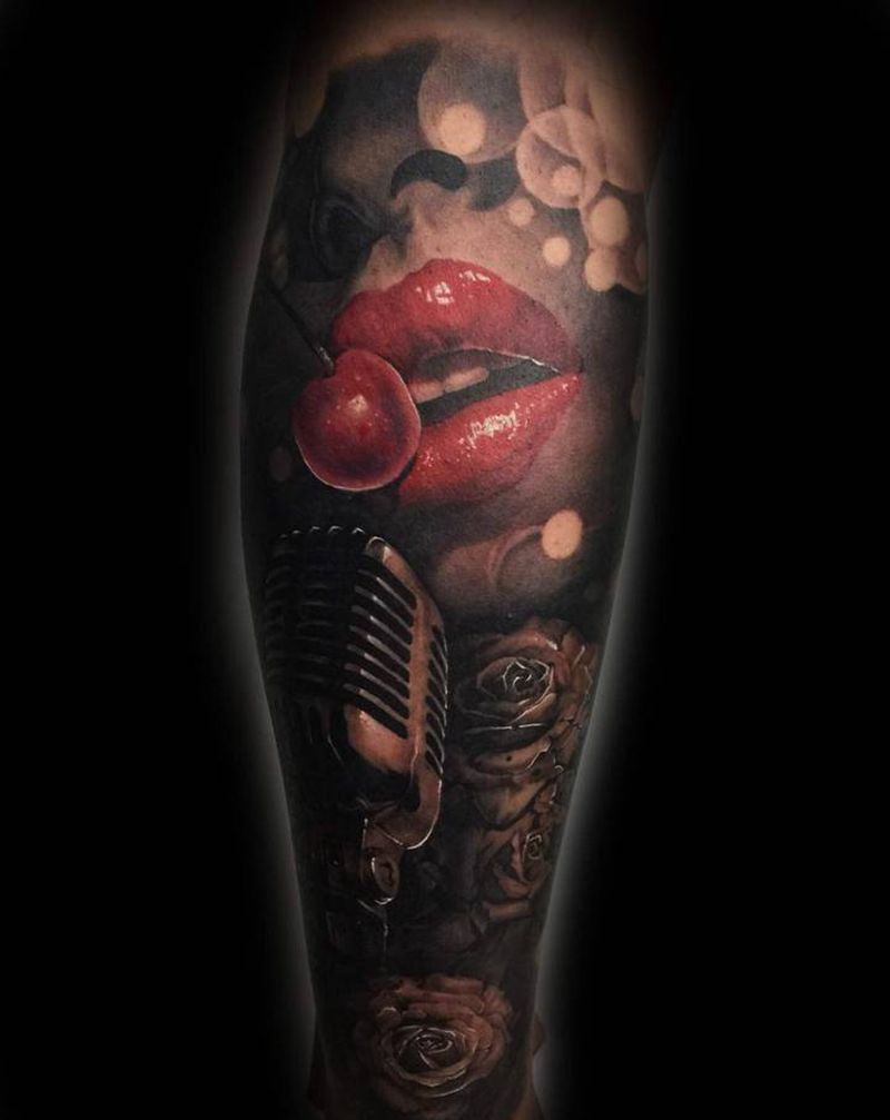 客定稿纹身图片_欧美写实麦克红唇性感纹身图案