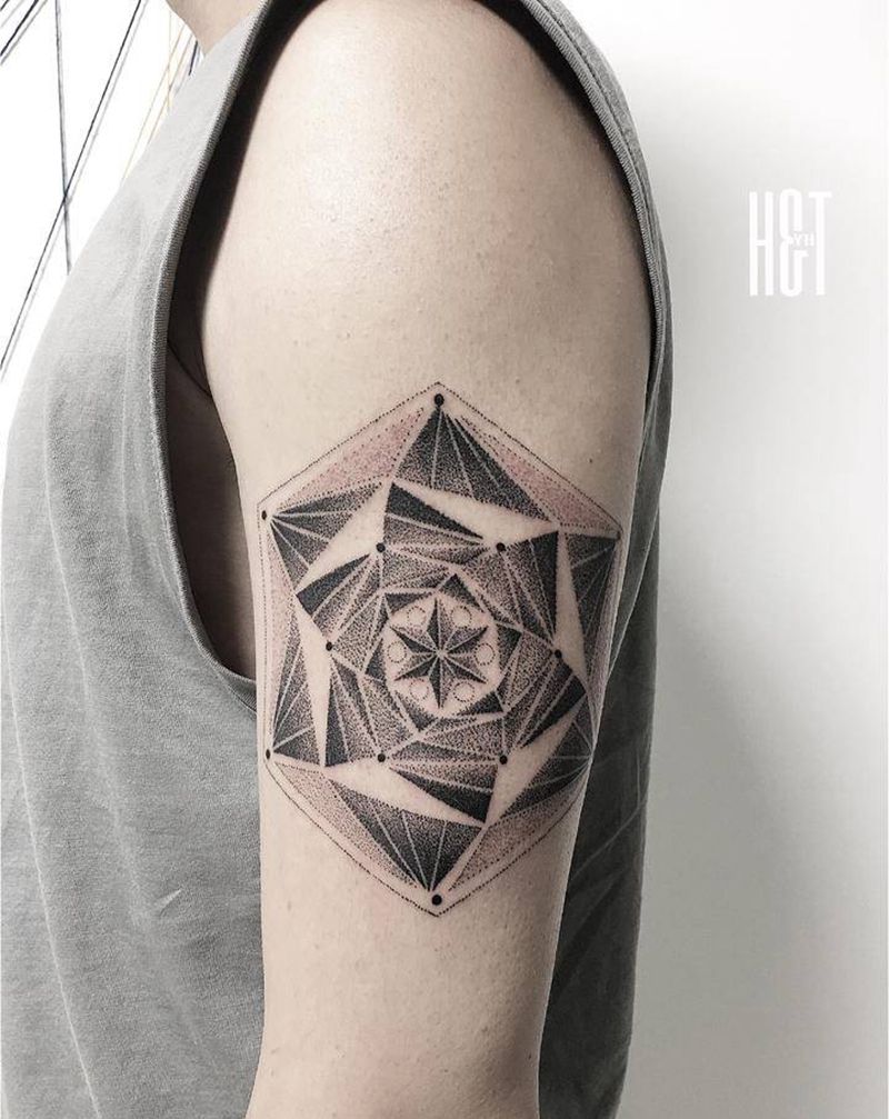 几何点刺纹身图片_手臂点刺几何纹身图案