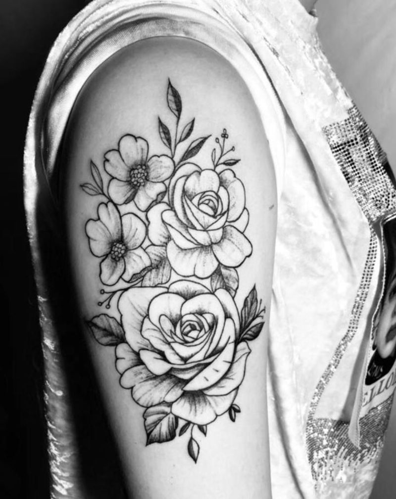 素花纹身图片_手臂点刺纹身图案