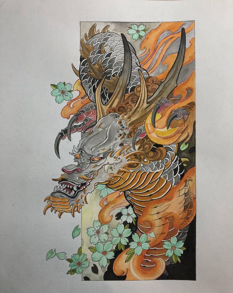 龙纹身图片_手臂新传统纹身图案