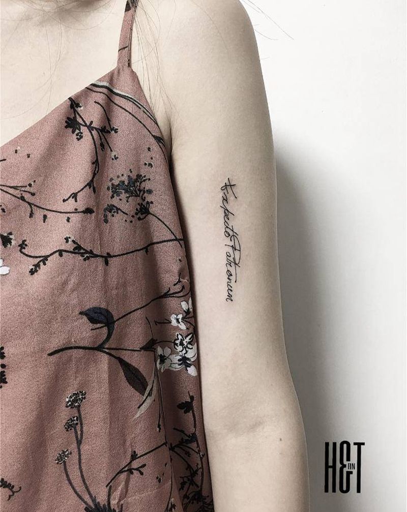 守护神咒纹身图片_手臂英文字体设计纹身图案