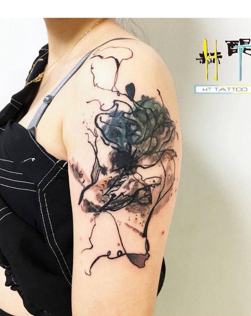 自由纹身图片_手臂水墨水彩中国风抽象纹身图案