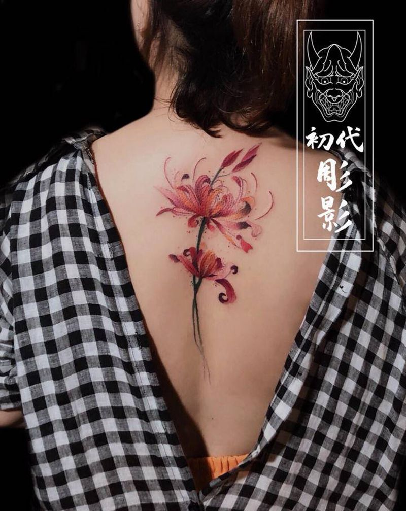 彼岸花开开彼岸，奈何桥前可奈何纹身图片_背部水彩水墨纹身图案