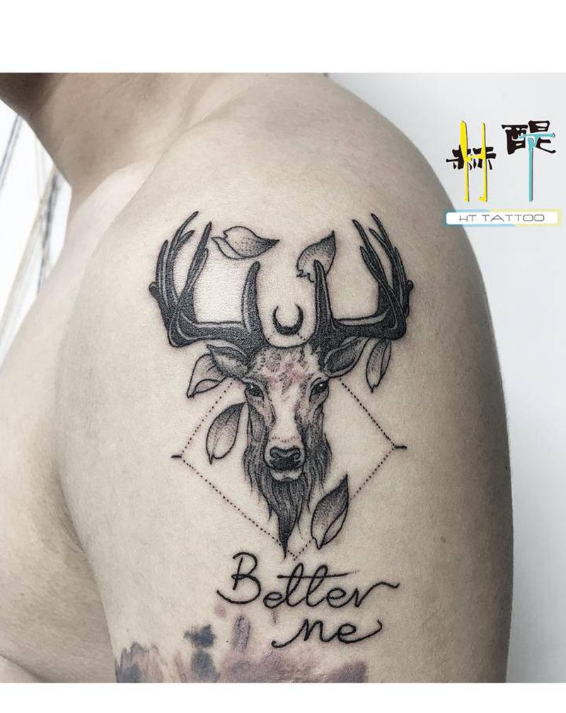 鹿“禄”纹身图片_手臂New School鹿纹身图案