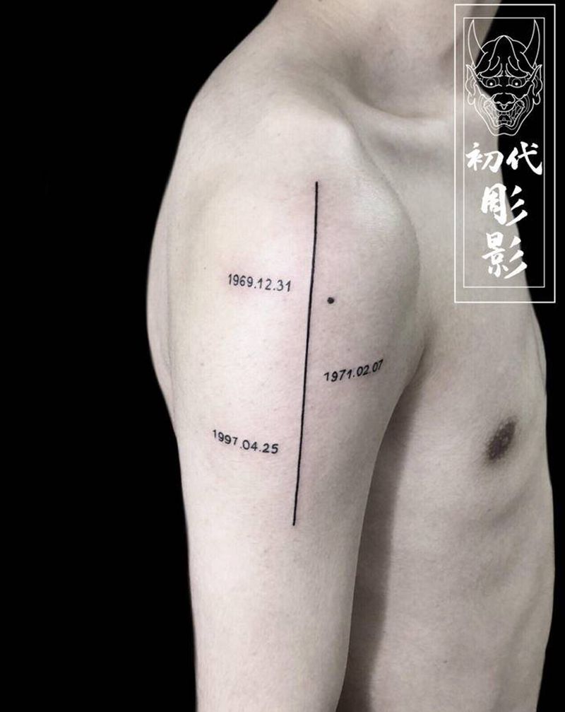 线。纹身图片_肩部手臂几何线数字纹身图案