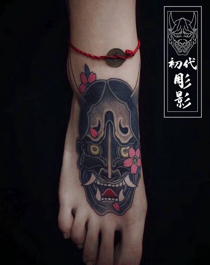 般若纹身图片_脚部老传统老传统般若日式传统纹身图案